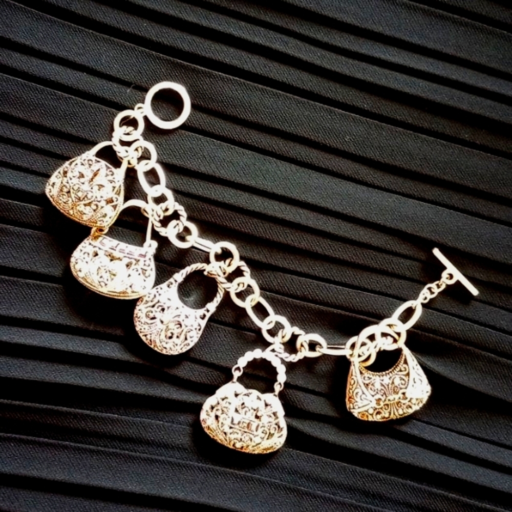 Charm Bracelet (5 Purse Charms) Silver 8" - Picture 6 of 9